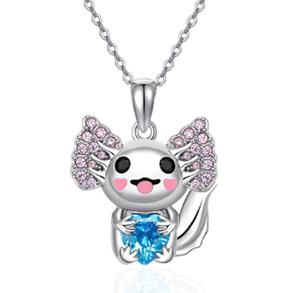 Fashion Animal Cute Axolotl Zircon Cartoon Pendant Necklace Party Gift