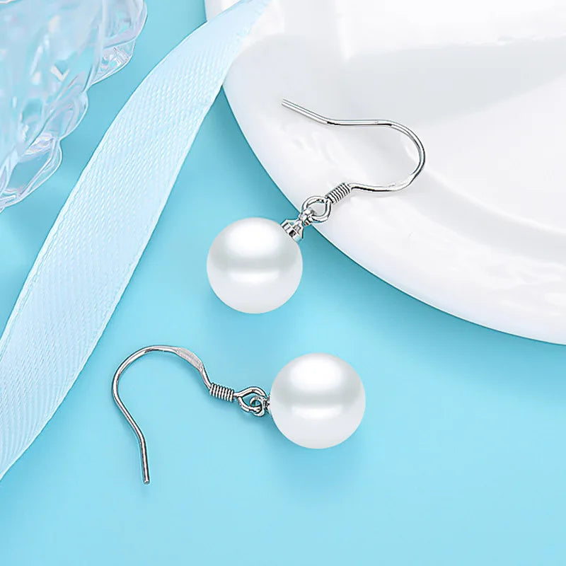 Solid 925 Sterling Silver New Bridal Wedding Pearl Drop Earrings