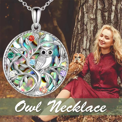 Creative Animal Colorful Tree of Life Owl Colorful Rhinestone Disc Pendant Necklace