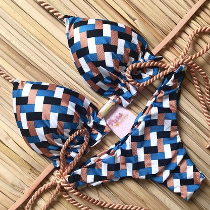 Striped Knotted Swimsuit Beach Sexy Thong Swimwear Bandage Brazilian Mirco Bikinis