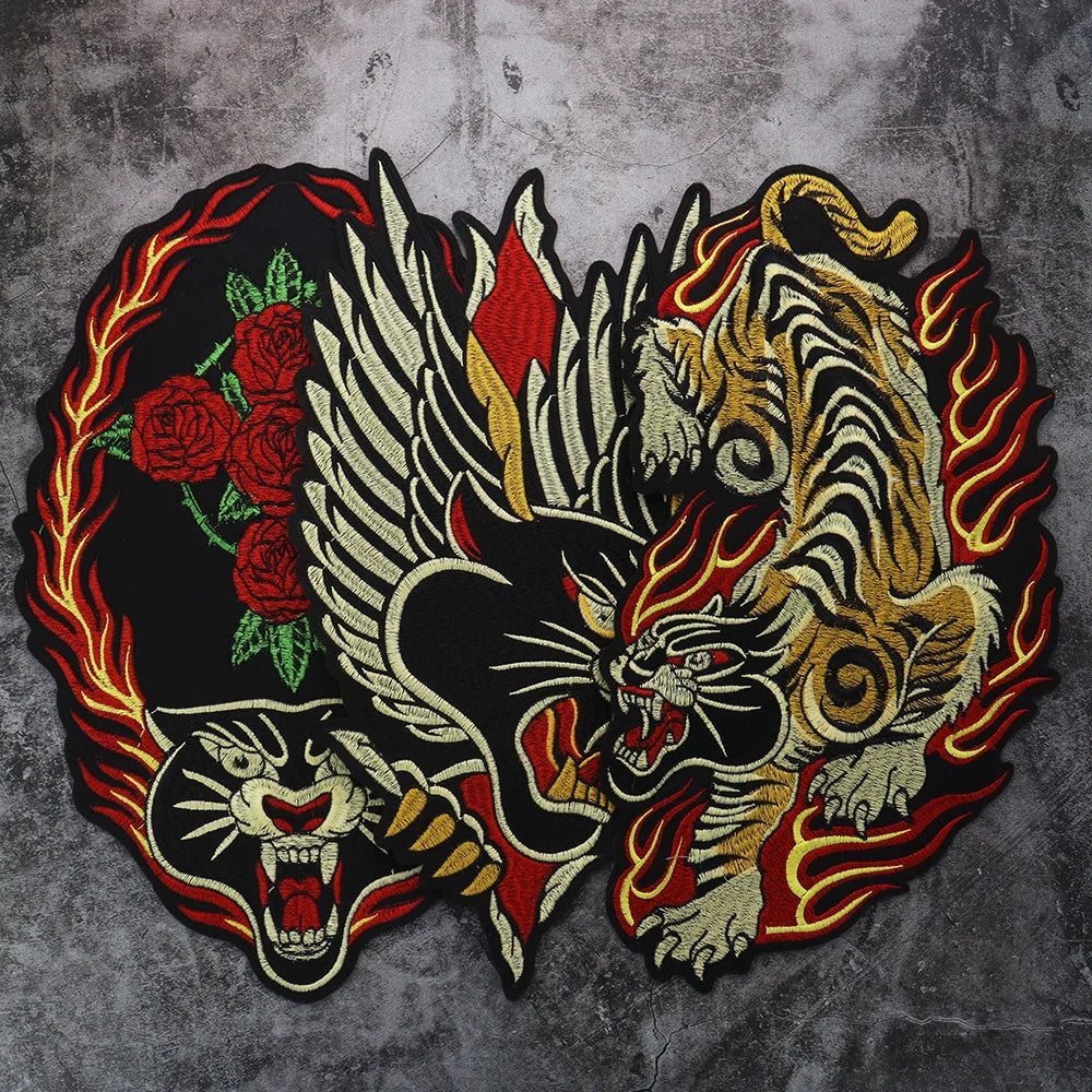 Golden Torch Leopard Embroidery Patch Appliques Iron on Patches Badge Clothes Sewing