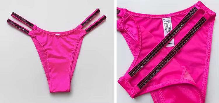Women Thongs Rhinestones Diamonds G-string Sports Thong Low Waist Shorts Briefs T-back Panties