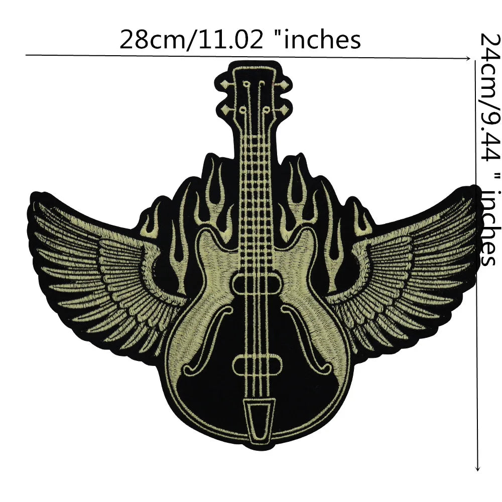 Large-Size Winged Skull Angel Biker Motorcycle Embroidered Patch Appliques Iron on Patches Badge Clothes Sewing
