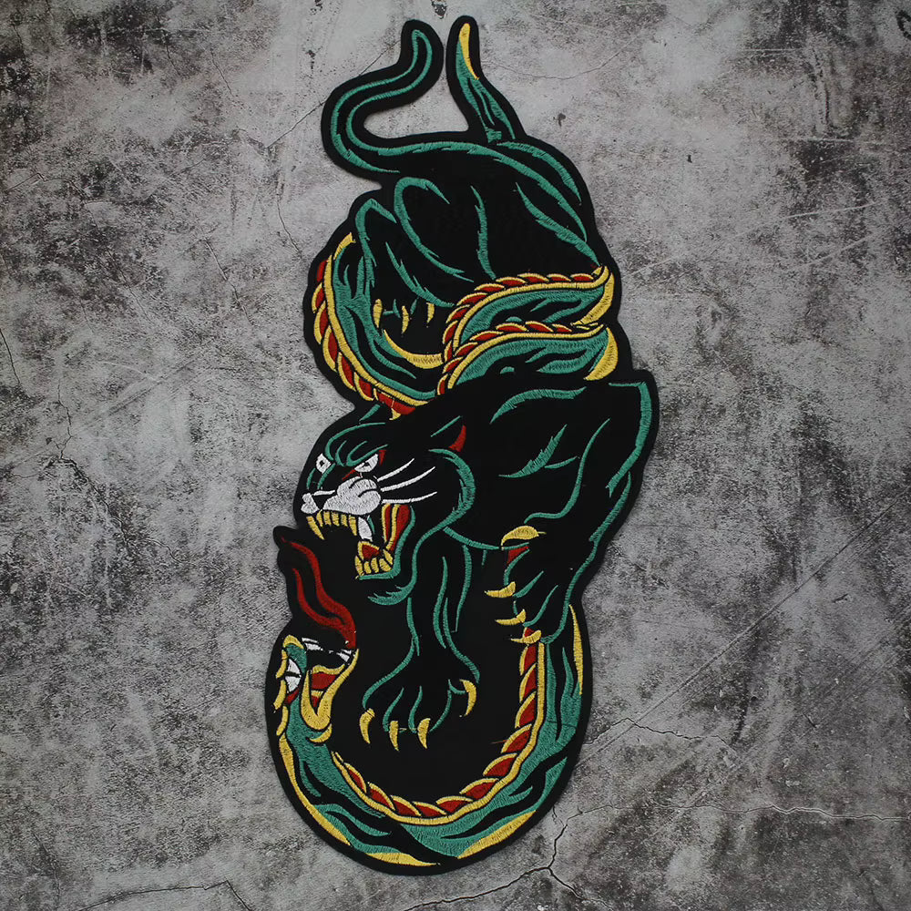Green Snake and Tiger Embroidered Patch Appliques Iron on Patches Badge Clothes Sewing