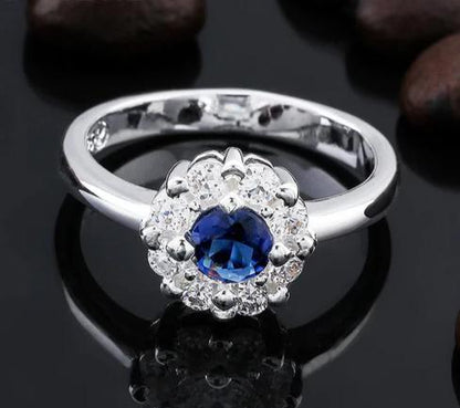 925 Sterling Silver Bule Round Zircon Women Man Fashion Wedding Engagement Party Charm Ring