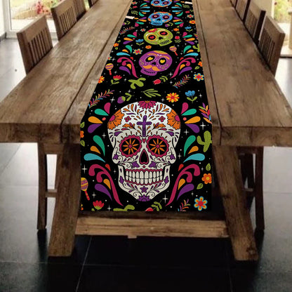 13x72 Inch Day of the Dead Mexican Carnival Skeleton Table Runner Style Decor