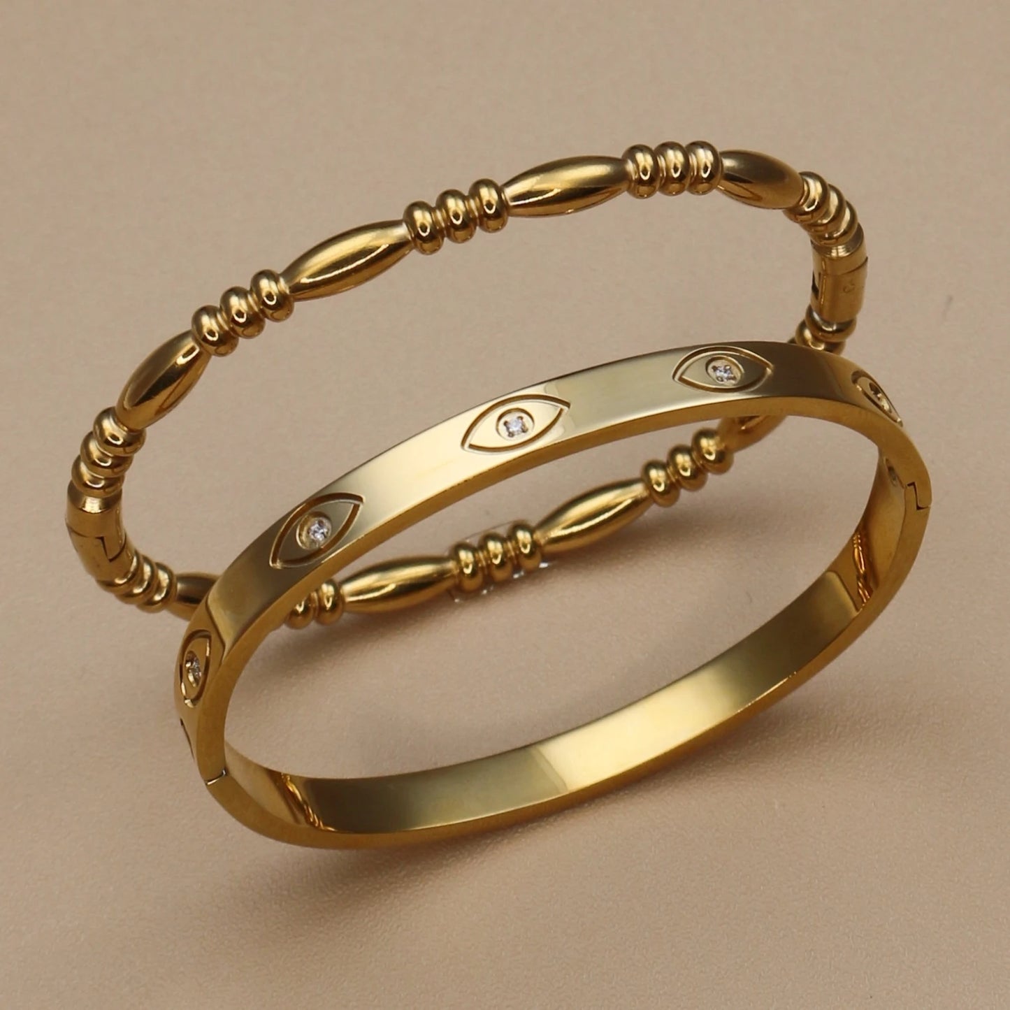Fashion Stainless Steel Crystal Charm Gold Color Bracelet Women's Bangle
