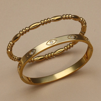 Fashion Stainless Steel Crystal Charm Gold Color Bracelet Women's Bangle