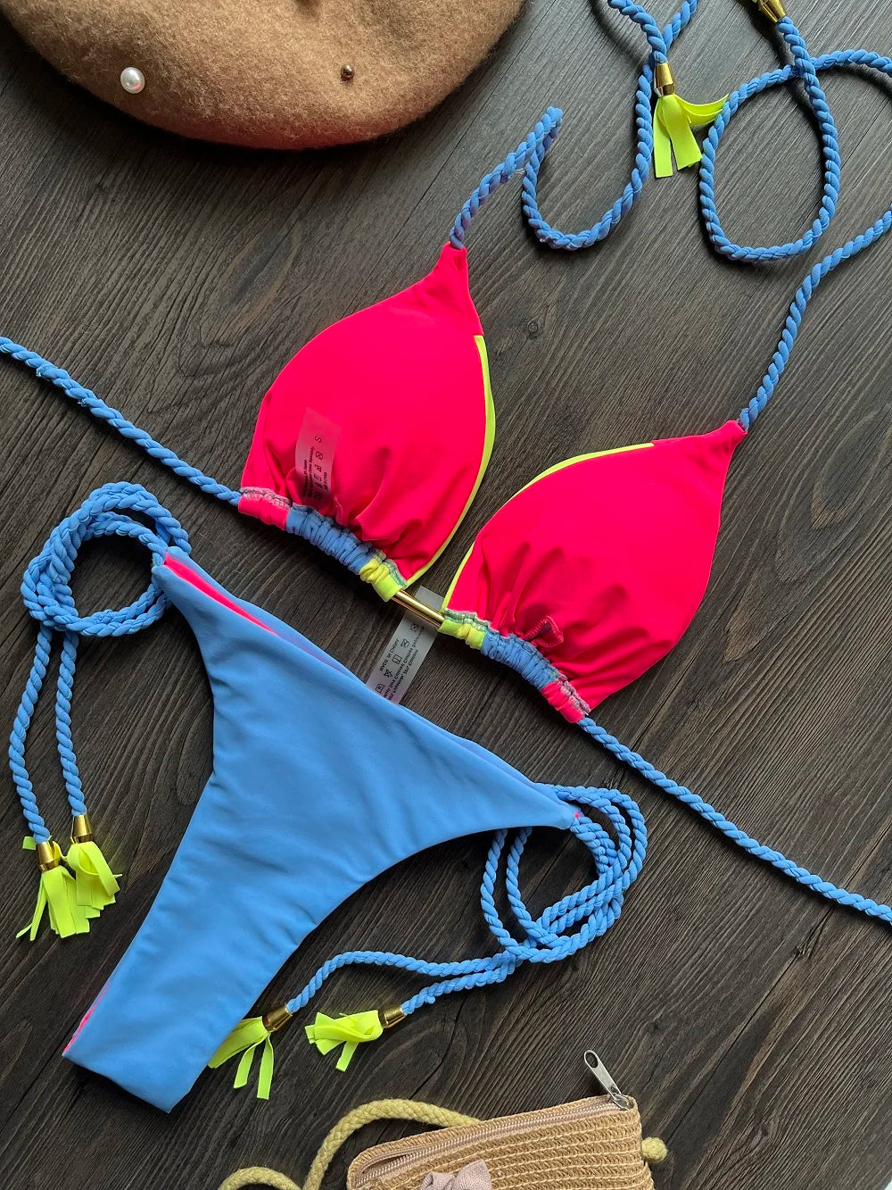 Solid Splice Swimwear String Halter Two-piece Triangle Micro Bikini Thong Sexy Swimsuit Bathing Suit