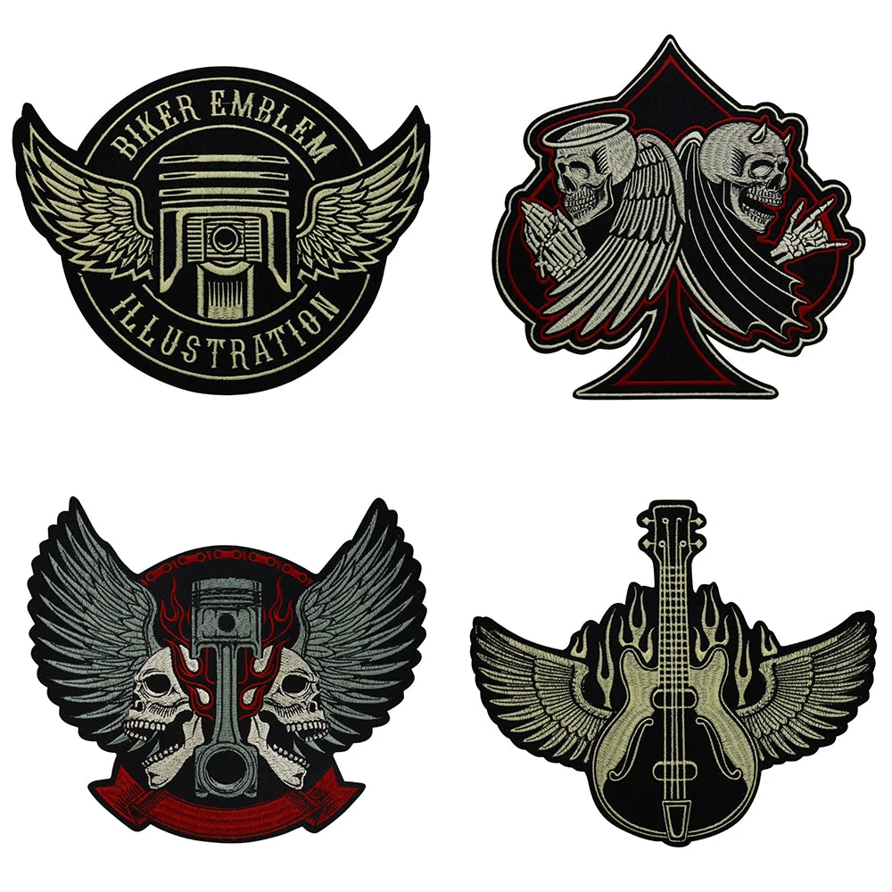 Large-Size Winged Skull Angel Biker Motorcycle Embroidered Patch Appliques Iron on Patches Badge Clothes Sewing