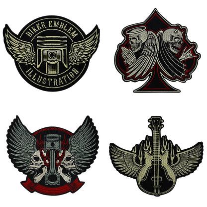 Large-Size Winged Skull Angel Biker Motorcycle Embroidered Patch Appliques Iron on Patches Badge Clothes Sewing