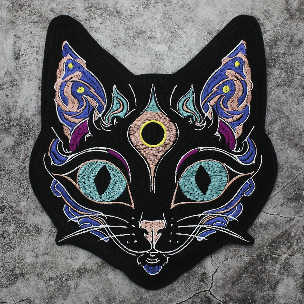 Embroidery Domineering Black Moon Cat Patch Appliques Iron on Patches Badge Clothes Sewing