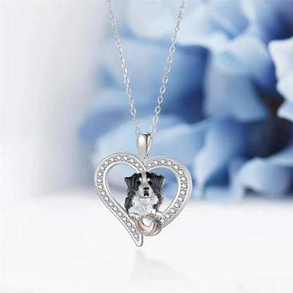 Women Men Fashion Design Border Collie Pendant Heart Shaped Necklace