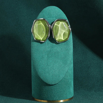 Vintage Transparent Green Earrings Stone Stud Luxury Glass Natural Irregular Hammer Pattern Summer Jewelry Valentine Accessories