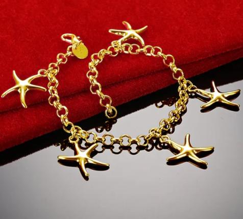 925 Sterling Silver Gold Sea Star Women Wedding Engagement Party Fashion Bracelet