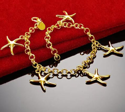 925 Sterling Silver Gold Sea Star Women Wedding Engagement Party Fashion Bracelet