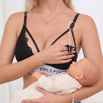 Women Letter Print Lace Wireless Breastfeeding Easy Open Buckle Push Up Maternity Nursing Bra