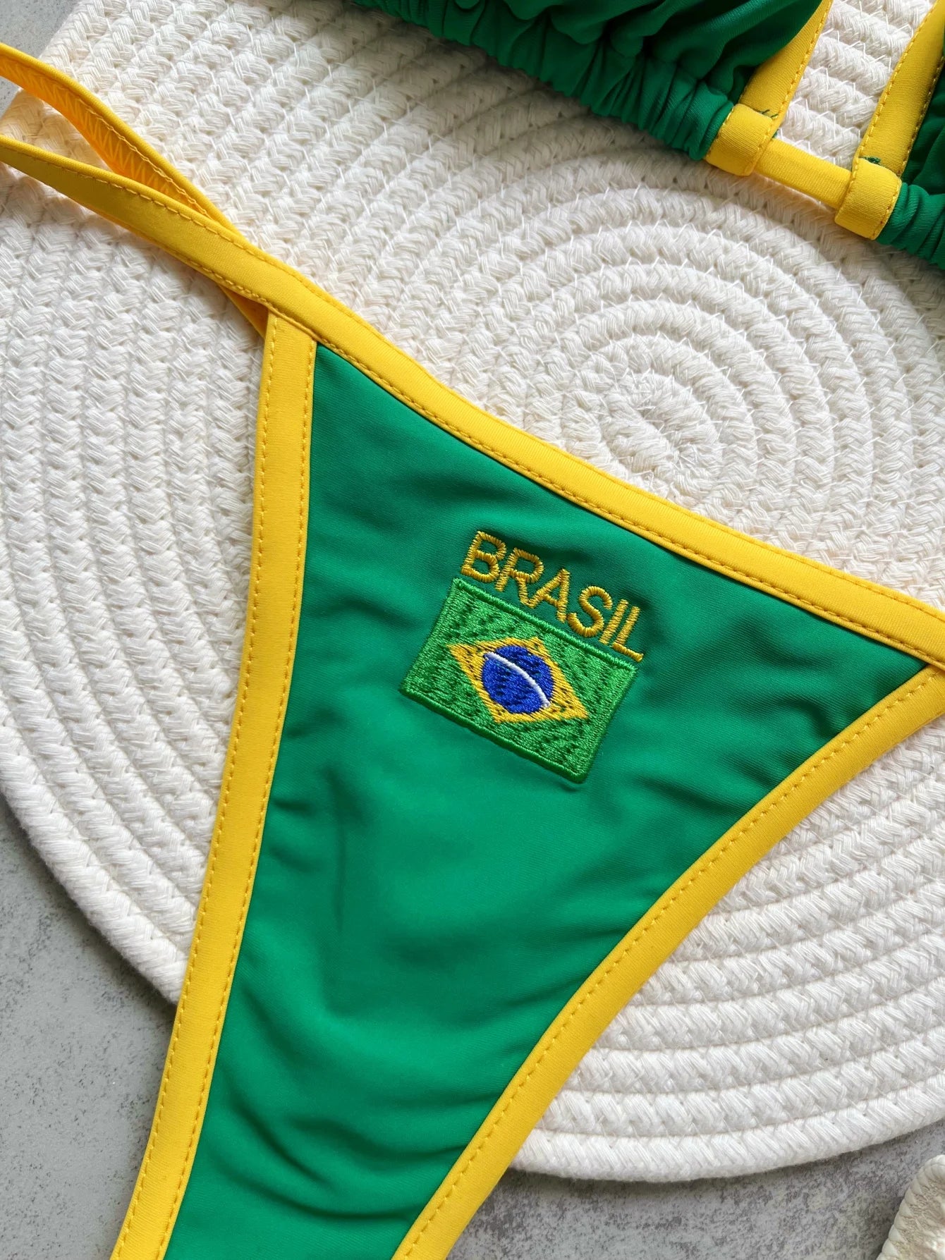 Women Swimwear Swimsuit Two-pieces Brazil Flag Bathing G-string Thong Brazilian Bikini Suit