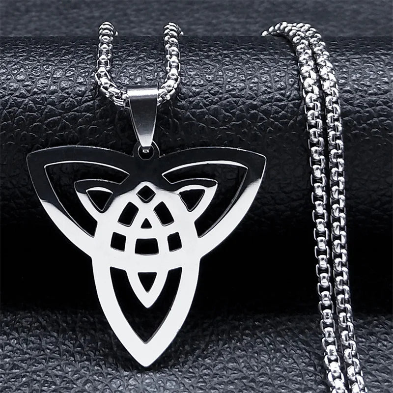 Men Women Silver Color Wicca Witchcraft Stainless Steel Witch Irish Knot Necklace