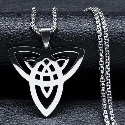 Men Women Silver Color Wicca Witchcraft Stainless Steel Witch Irish Knot Necklace