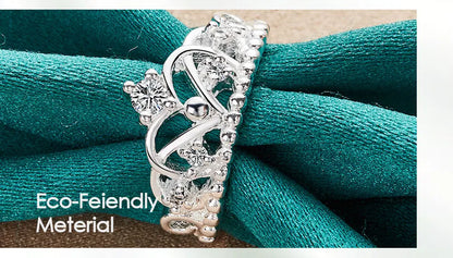925 Sterling Silver Crown Zircon Woman Fashion Wedding Engagement Party Gift Charm Ring