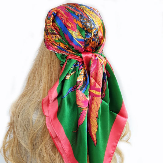 90cm Women Four Seasons Square Silk Satin Bandana Wrap Shawl Scarves Scarfs Spk5