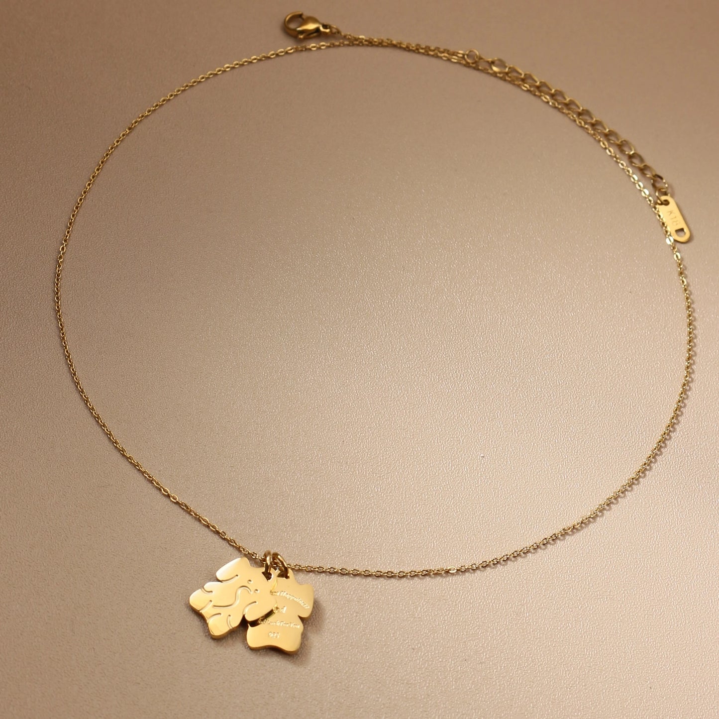 Small Elephant Double Pendant Designer Stainless Steel 18K Gold Plated Women's Necklace