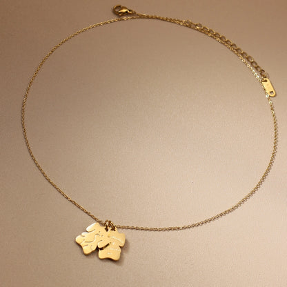 Small Elephant Double Pendant Designer Stainless Steel 18K Gold Plated Women's Necklace
