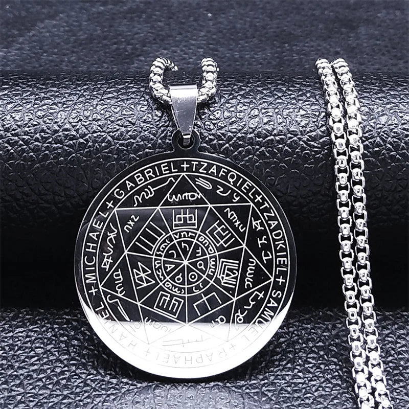 Men Seal of Solomon Talisman Protection Seven Archangels Amulet Stainless Steel Necklace