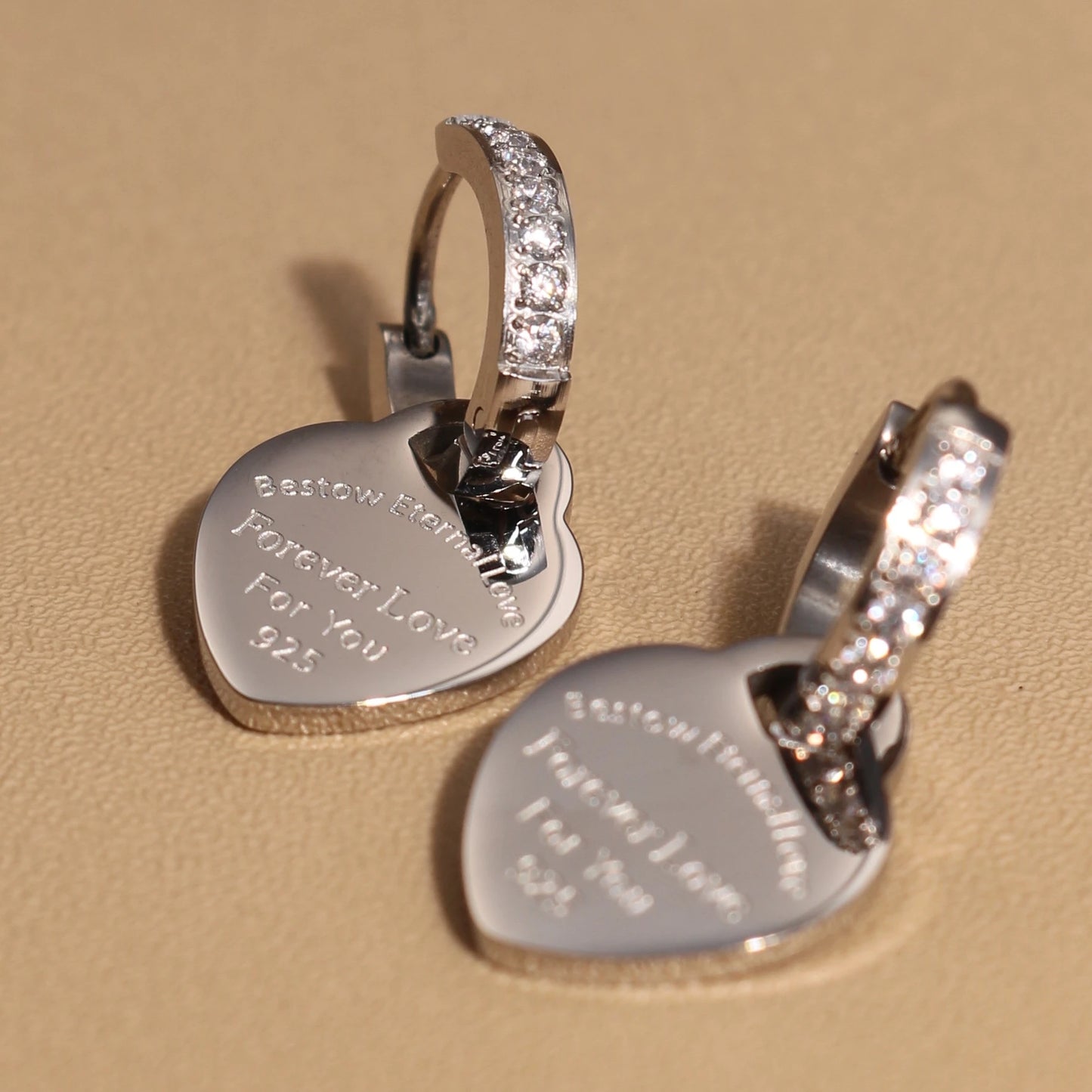 Women Heart Pendant Women Zircon Stainless Steel Gold Color Charm Earrings