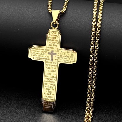 Men Stainless Steel Christian Bible Cross Religious Prayer Chain Big Pendant Necklace