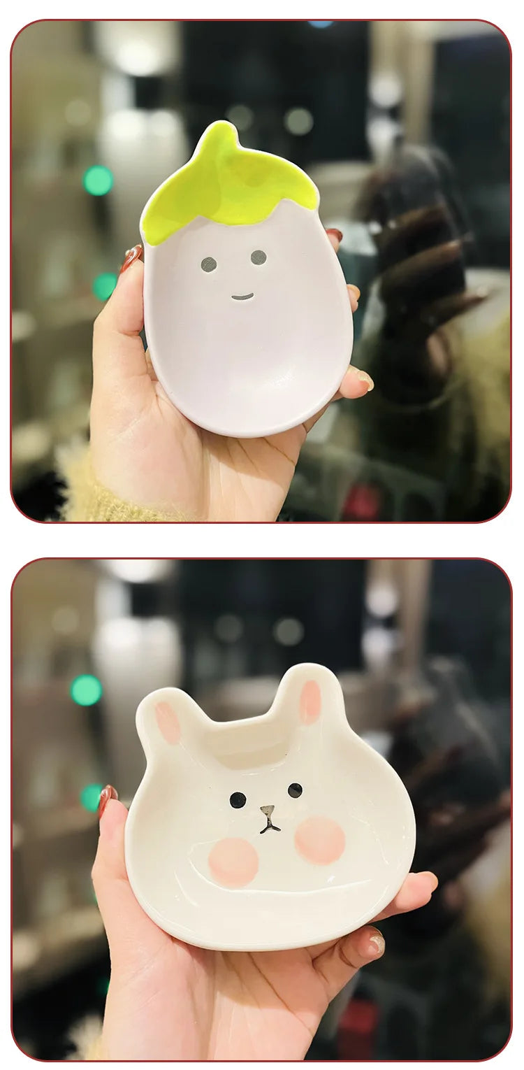 Small Ceramic Cartoon Disc Kitchen Mini Pot Dipping Plate Dessert Snack Dishes Tableware