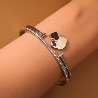 Women Fashion Double Peach Heart Love Stainless Steel Gold Color Bracelet Bangle Gifts