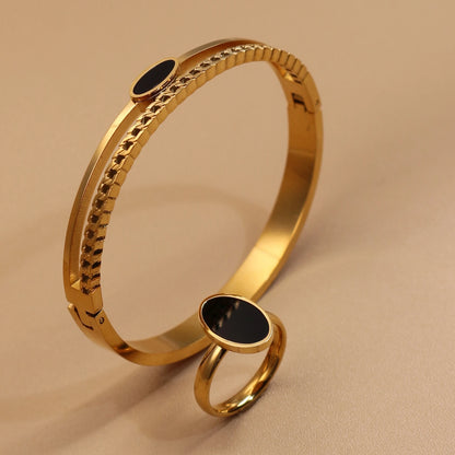 Luxury 2-In-1 Wedding Gold Black Acrylic Stainless Steel Ring Bangles Set
