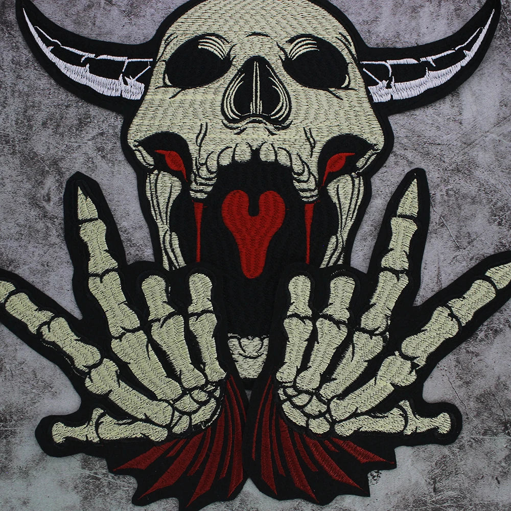 Skull Finger Embroidery Patch Appliques Iron on Patches Badge Clothes Sewing