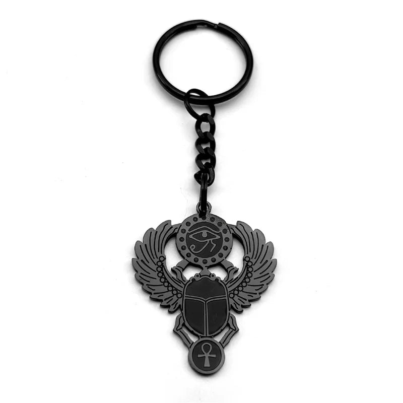 Key Of Life Egyptian Scarab Eye of Ra Horus Symbol Stainless Steel Gold Color Pendant Necklace