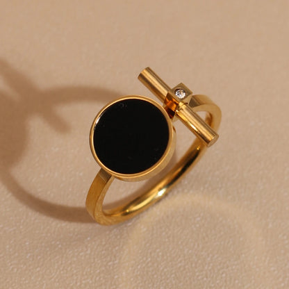 Women 2-In-1Black Acrylic Zirconia Stainless Steel Ring Bangle Bracelet Gifts Set
