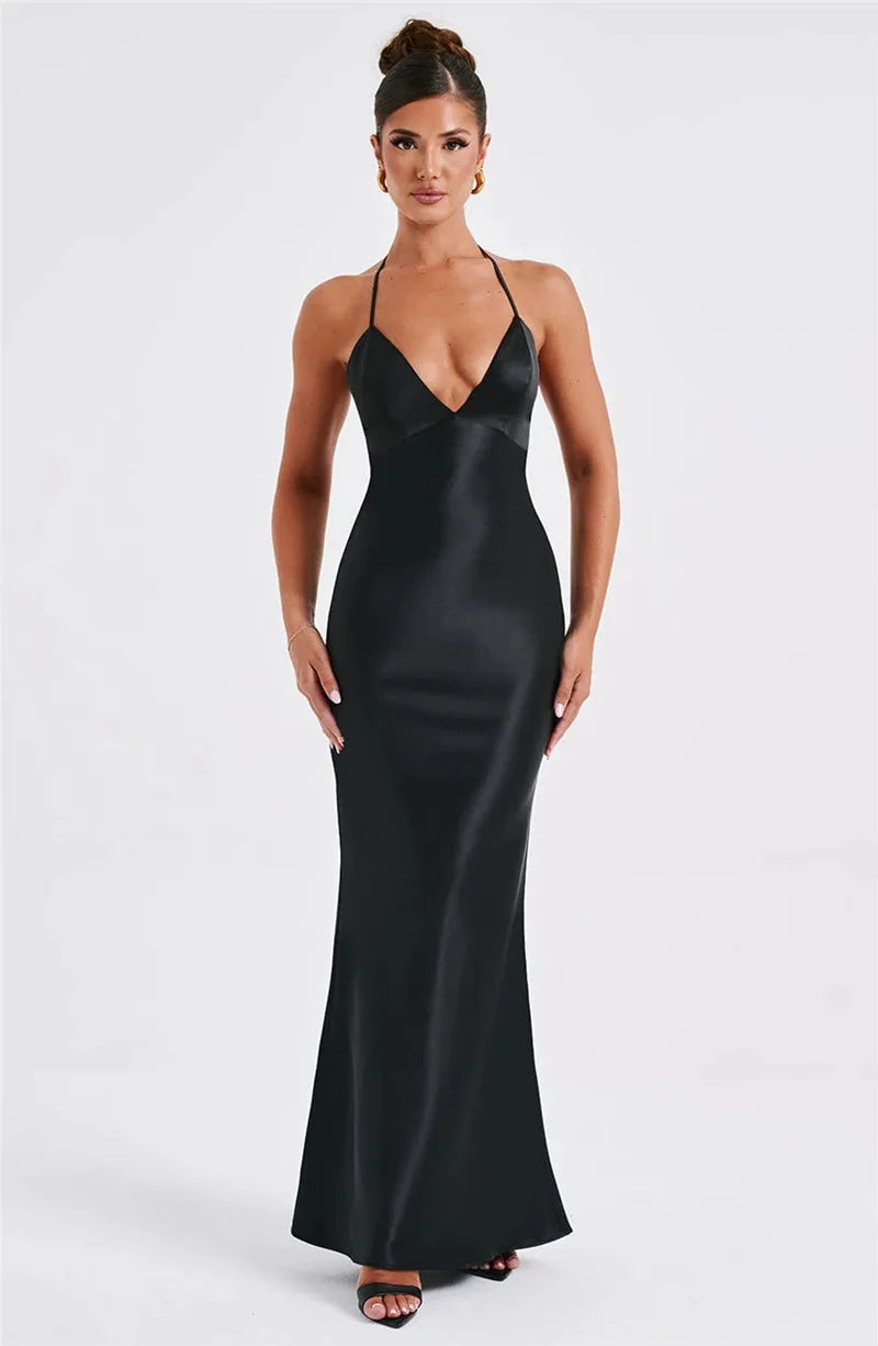 Elegant Backless Sexy Maxi Spaghetti Strap Sleeveless Bodycon Club Party Long Dress