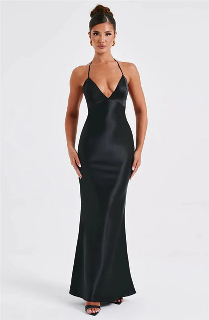 Elegant Backless Sexy Maxi Spaghetti Strap Sleeveless Bodycon Club Party Long Dress