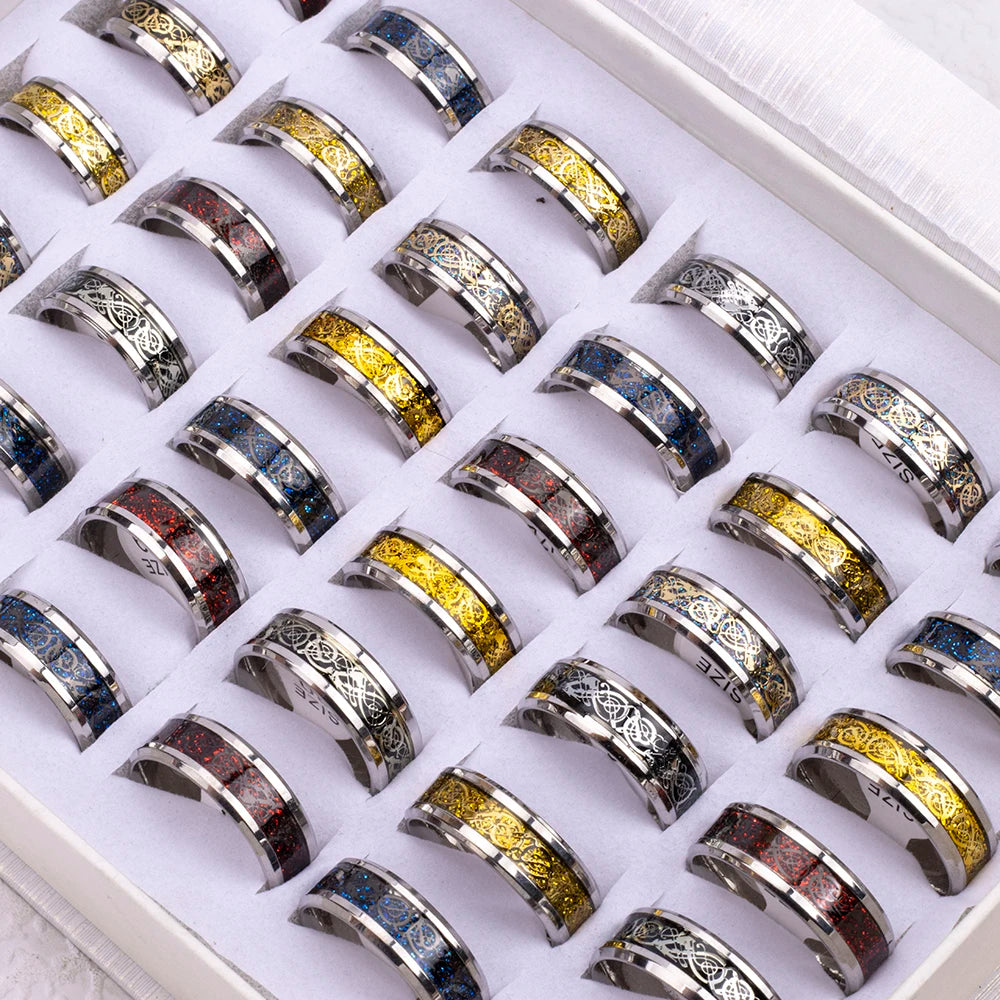 24Pcs/Lot Retro Dragon Waterproof Stainless Steel Rings