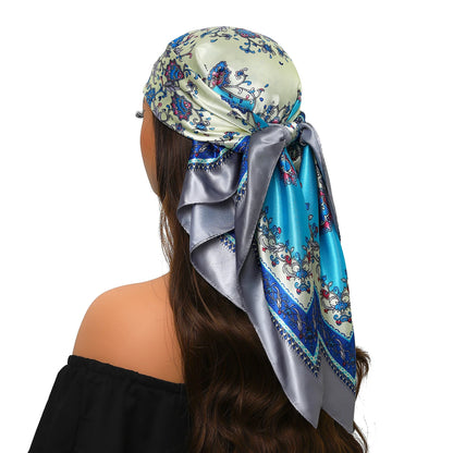 90cm Women Four Seasons Square Silk Satin Bandana Wrap Shawl Scarves Scarfs Spk13