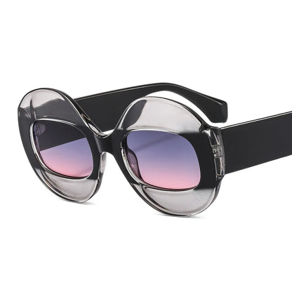 Men Women Retro Oval Clear Gradient Lens Shades UV400 Fashion Round Glasses Sunglasses