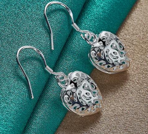 925 Sterling Silver Heart Ball Woman Wedding Engagement Party Fashion Charm Drop Earrings