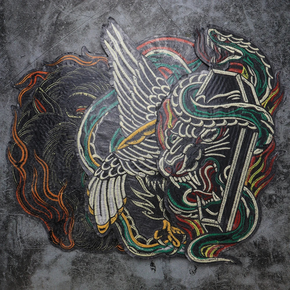 Punk Dragon Eagle Animal Large Embroidered Patch Appliques Iron on Patches Badge Clothes Sewing