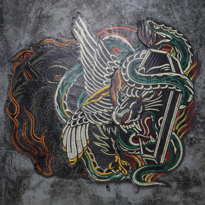 Punk Dragon Eagle Animal Large Embroidered Patch Appliques Iron on Patches Badge Clothes Sewing