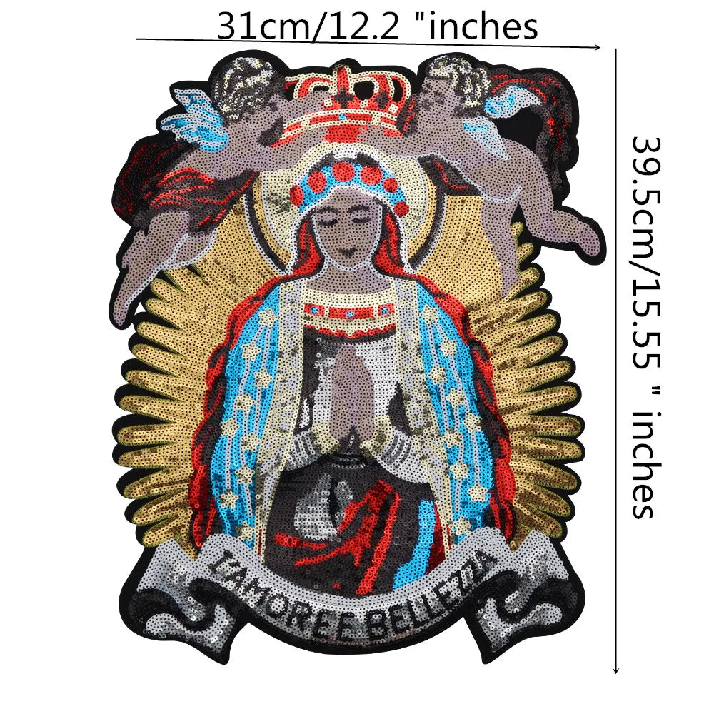 Beaded sequin Madonna Embroidery Patch Appliques Iron on Patches for Clothing Sewing