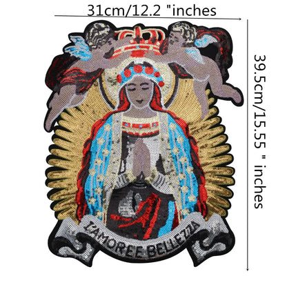 Beaded sequin Madonna Embroidery Patch Appliques Iron on Patches for Clothing Sewing