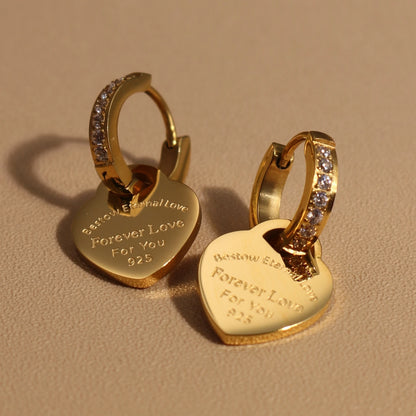 Women Heart Pendant Women Zircon Stainless Steel Gold Color Charm Earrings