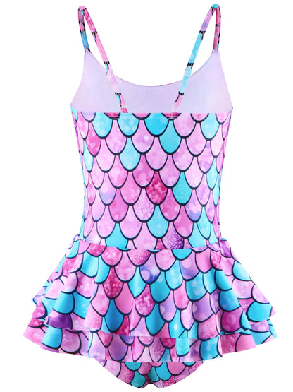 One Piece Kids Girls Sleeveless Scale Printed Swimwear Beach Rash Guard Swimming Suit