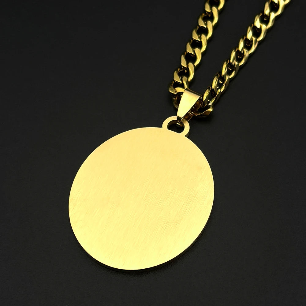Women Men Gold Color Stainless Steel Christian Archangel Saint Raphael Protect Us Medal Pendant Necklace